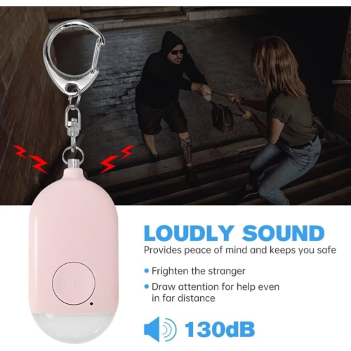 Waterproof Small Self-Defense Keychain Alarm with Rechargeable 130dB SOS LED Light for Emergency Safety for Men, Women, Children, and Elderly - Black