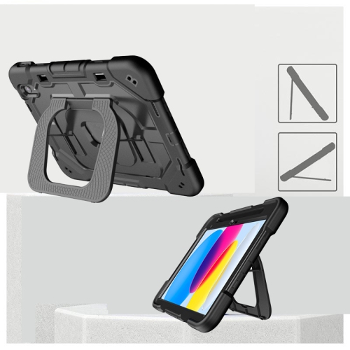 Suitable for iPad 11 2025/iPad 10.10.9 inch 2022 tablet computer case stand silicone protective cover anti-fall - black + blue + with pen slot