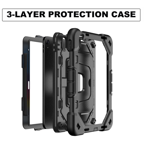 Suitable for iPad 11 2025/iPad 10.10.9 inch 2022 tablet computer case stand silicone protective cover anti-fall - black + blue + with pen slot