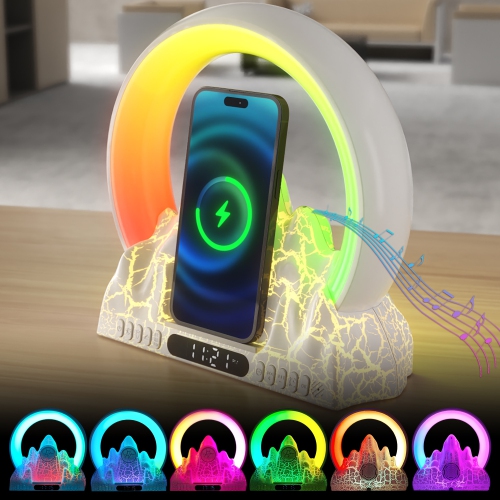 Bluetooth Speaker - Sunrise Flaming Mountain + Bluetooth 10m Connection with Colorful Ambient Lighting + 15W Wireless Fast Charging + White Noise