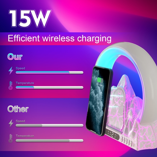 Bluetooth Speaker - Sunrise Flaming Mountain + Bluetooth 10m Connection with Colorful Ambient Lighting + 15W Wireless Fast Charging + White Noise