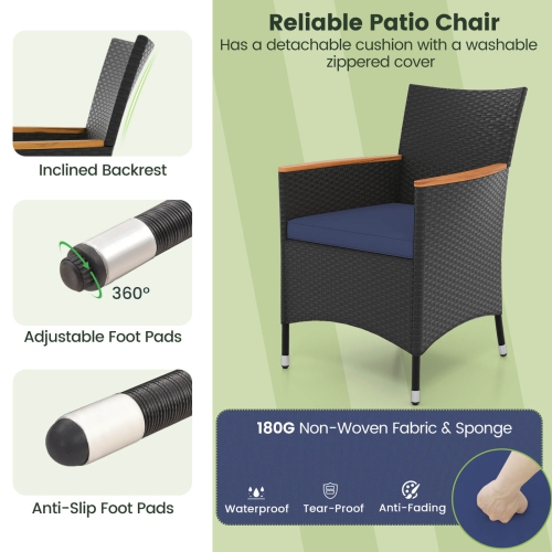 Ensemble de salle à manger de patio en osier 9 PCS avec parasol d'extérieur double face de Costway, 8 chaises empilables