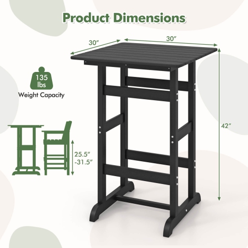 Costway Outdoor Bar Table All Weather HDPE Patio Table with Wood Grains Bistro Table Brown/Black/Gray/Navy