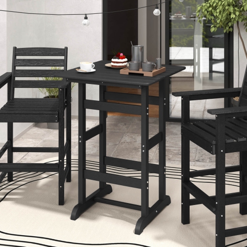 Costway Outdoor Bar Table All Weather HDPE Patio Table with Wood Grains Bistro Table Brown/Black/Gray/Navy