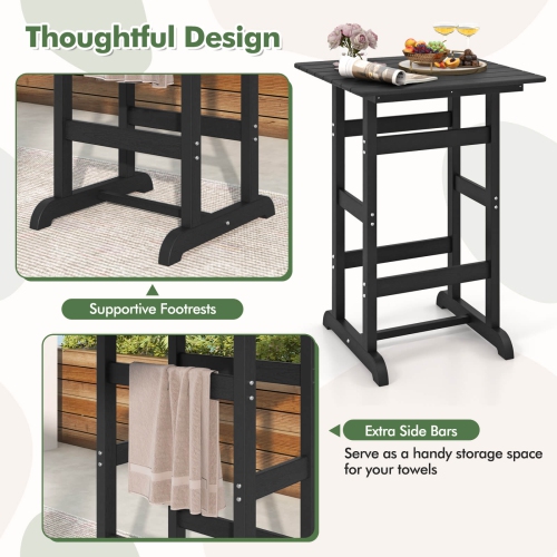 Costway Outdoor Bar Table All Weather HDPE Patio Table with Wood Grains Bistro Table Brown/Black/Gray/Navy