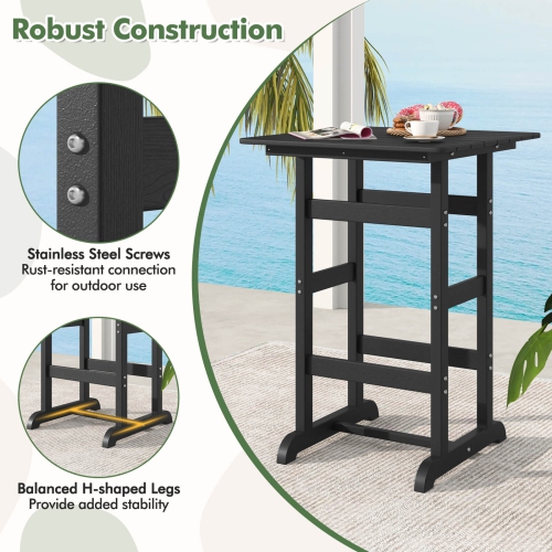 Costway Outdoor Bar Table All Weather HDPE Patio Table with Wood Grains Bistro Table Brown/Black/Gray/Navy