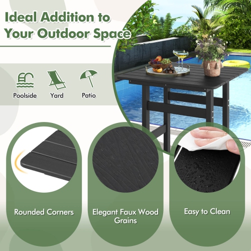 Costway Outdoor Bar Table All Weather HDPE Patio Table with Wood Grains Bistro Table Brown/Black/Gray/Navy