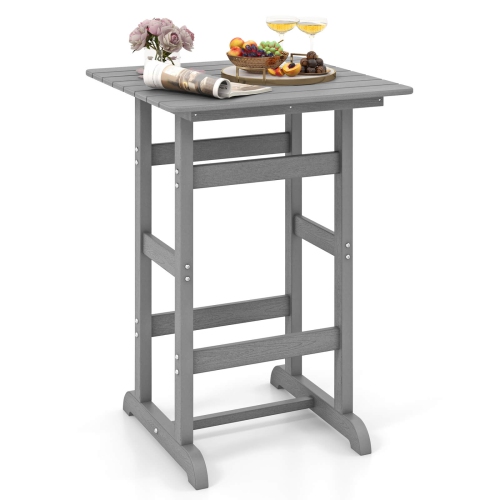 Costway Outdoor Bar Table All Weather HDPE Patio Table with Wood Grains Bistro Table Brown/Black/Gray/Navy