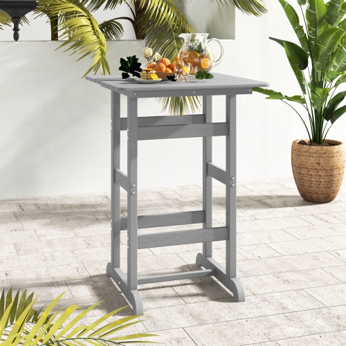 Costway Outdoor Bar Table All Weather HDPE Patio Table with Wood Grains Bistro Table Brown/Black/Gray/Navy