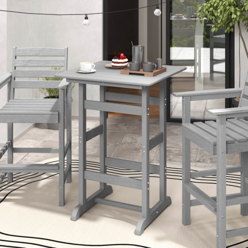 Costway Outdoor Bar Table All Weather HDPE Patio Table with Wood Grains Bistro Table Brown/Black/Gray/Navy