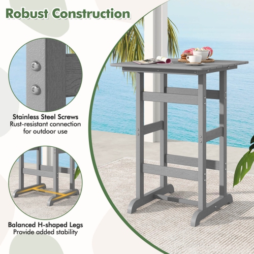 Costway Outdoor Bar Table All Weather HDPE Patio Table with Wood Grains Bistro Table Brown/Black/Gray/Navy