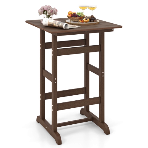 Costway Outdoor Bar Table All Weather HDPE Patio Table with Wood Grains Bistro Table Brown/Black/Gray/Navy