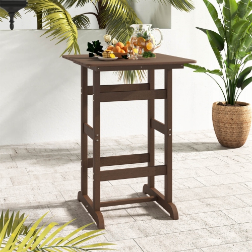 Costway Outdoor Bar Table All Weather HDPE Patio Table with Wood Grains Bistro Table Brown/Black/Gray/Navy