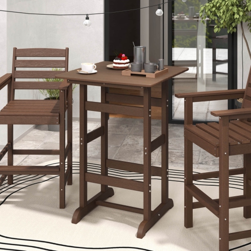 Costway Outdoor Bar Table All Weather HDPE Patio Table with Wood Grains Bistro Table Brown/Black/Gray/Navy