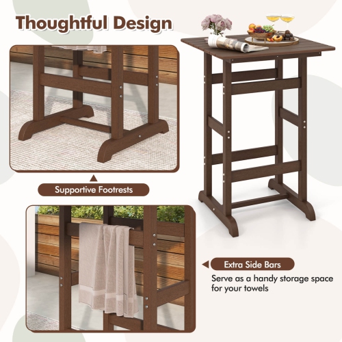 Costway Outdoor Bar Table All Weather HDPE Patio Table with Wood Grains Bistro Table Brown/Black/Gray/Navy