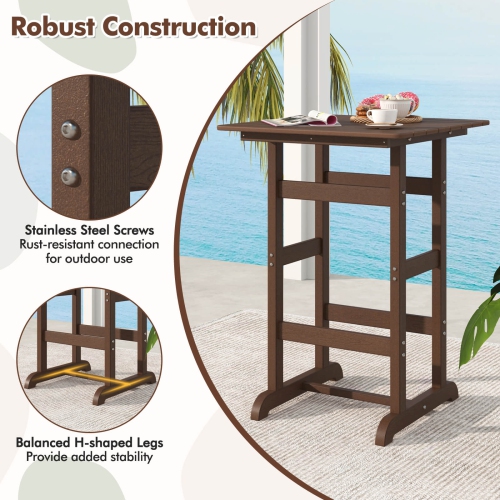 Costway Outdoor Bar Table All Weather HDPE Patio Table with Wood Grains Bistro Table Brown/Black/Gray/Navy