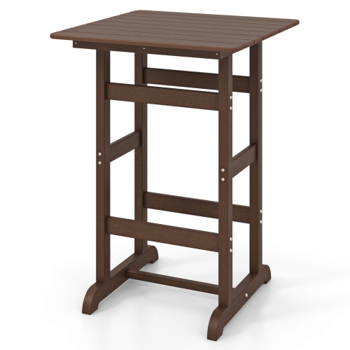 Costway Outdoor Bar Table All Weather HDPE Patio Table with Wood Grains Bistro Table Brown/Black/Gray/Navy