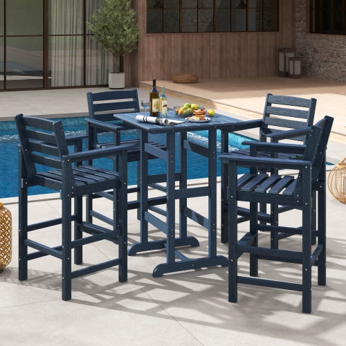 Costway Outdoor Bar Table All Weather HDPE Patio Table with Wood Grains Bistro Table Brown/Black/Gray/Navy