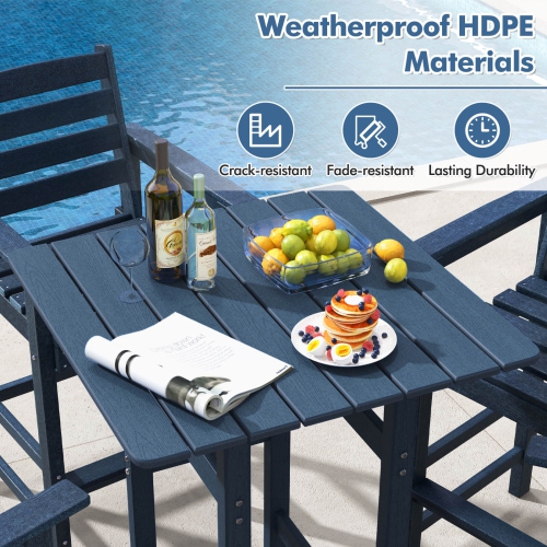 Costway Outdoor Bar Table All Weather HDPE Patio Table with Wood Grains Bistro Table Brown/Black/Gray/Navy