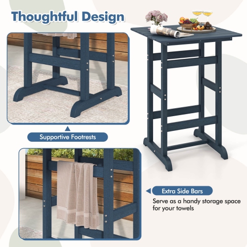 Costway Outdoor Bar Table All Weather HDPE Patio Table with Wood Grains Bistro Table Brown/Black/Gray/Navy