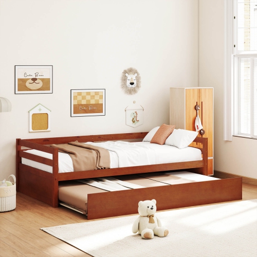 Plateforme de matelas de lit gigogne en bois avec soutien à lattes pour lit simple de Costway pour enfants