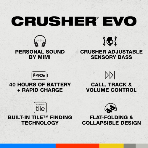 Skullcandy Crusher Evo Over-Ear Wireless Headphones with Sensory Bass, 40 Hr Battery with Microphone - Black by SKULLCANDY - Refurbished condition - Image 4