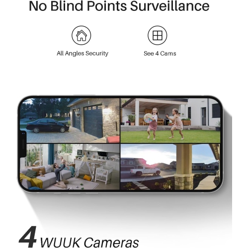 Open Box - WUUK 2K Solar Security Cameras Wireless Outdoor, 2 Cam-Kit Home Security System with No Subscription, 32G Local Storage, Compatible for