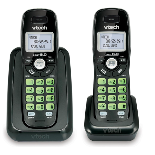 Vtech Dect 6.0 2-Handset Cordless Phone System with Caller ID, Backlit Keypad and Screen(CS6114-21), Black