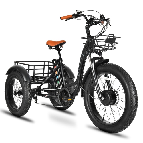 EMMO Trobic Pro Powerful Fat Tire Electric 3 Wheel Bicycle 48V20Ah Long Range Battery - Hydraulic Disc Brakes - Black - Digital Display