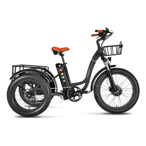 EMMO Trobic Pro Powerful Fat Tire Electric 3 Wheel Bicycle 48V20Ah Long Range Battery - Hydraulic Disc Brakes - Black - Digital Display