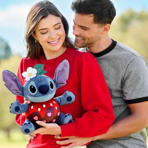 DISNEY STORE Official Stitch Valentine's Day Plushie - Chocolate Dipped Strawberry Design, Embroidered Features, Super Soft Stuffed