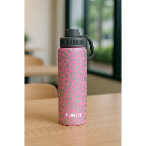 Hurley Pink Cheeta 16Oz Chug Cap Ss. Sports Bottle