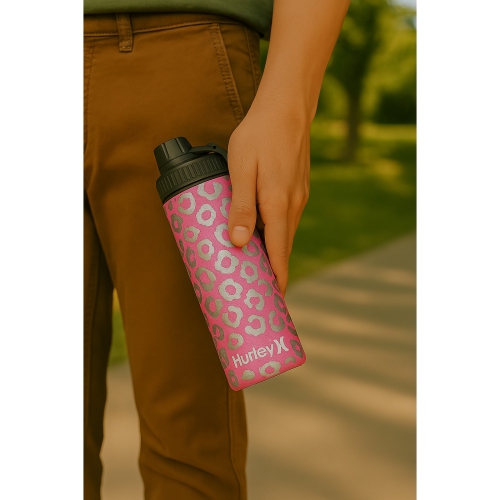 Hurley Pink Cheeta 16Oz Chug Cap Ss. Sports Bottle