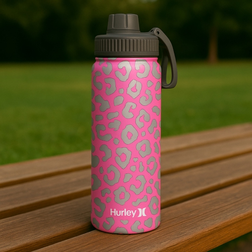 Hurley Pink Cheeta 16Oz Chug Cap Ss. Sports Bottle