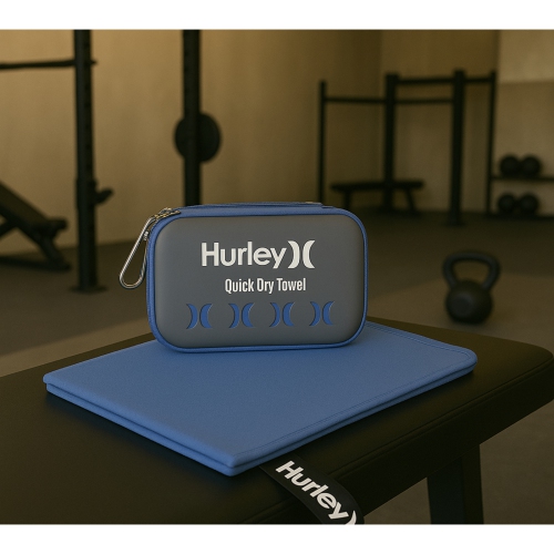 Hurley Twilight Blue 12X19.5 Solid Microfiber Towel And Case