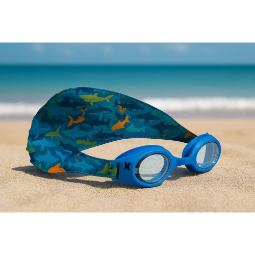 Hurley Kids Shark Design Swim Goggle With Hair Safety Fabric Strap