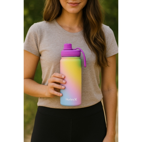 Hurley 16Oz Reusable Water Bottle With Chug Cap Stainless Steel Sports Bottle