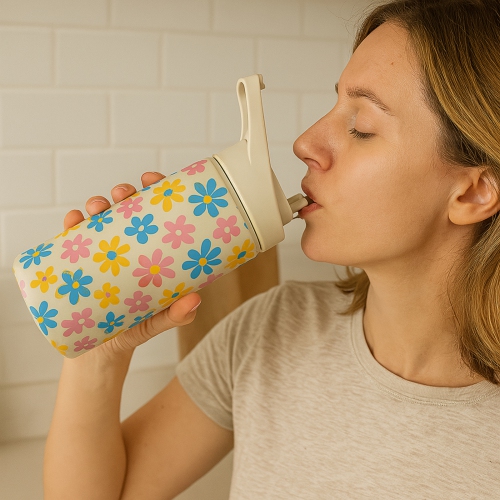 Hurley Multi Floral 16Oz Straw Cap Ss. Sports Bottle