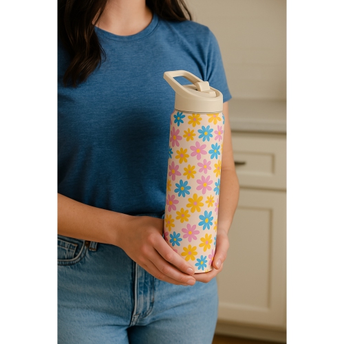 Hurley Multi Floral 16Oz Straw Cap Ss. Sports Bottle