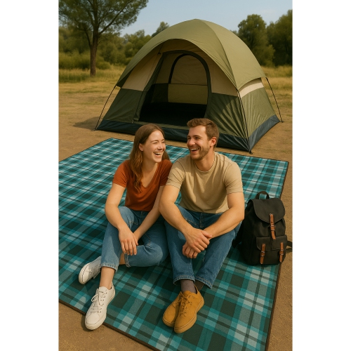 Hurley Teal/Grey Plaid Design 60"X90" Acrylic Camp Blanket