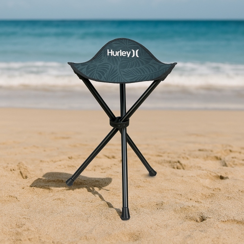Hurley Foldable Grey and Black Design Tri-Leg Stool With Travel Bag