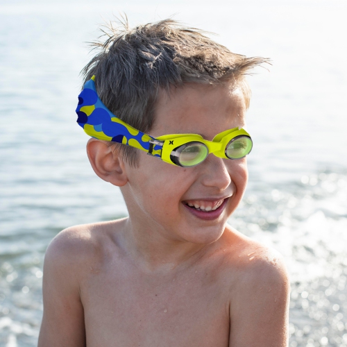 Hurley Kids Neon Camo Design Swim Goggles With Hair Safety Fabric Strap
