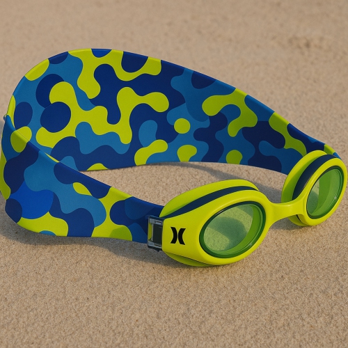 Hurley Kids Neon Camo Design Swim Goggles With Hair Safety Fabric Strap