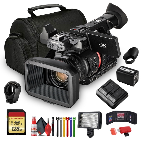 Panasonic AG-CX350 4K Camcorder W/Padded Case, 128 GB Memory Card, Wire Straps, LED Light, and More