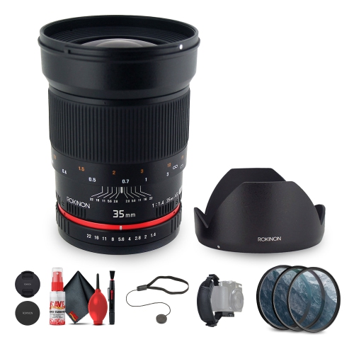Rokinon 35mm f/1.4 Wide-Angle US UMC Aspherical Lens for Olympus Bundle