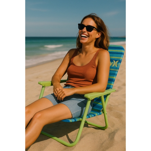 Hurley Single Position Blue and Green Design Beach Chair