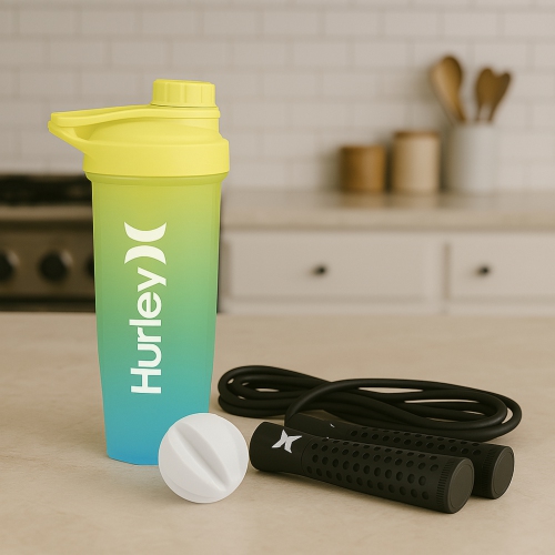 Hurley Lemon Turquoise Design 28 Oz Shaker Bottle With Fitness Rope