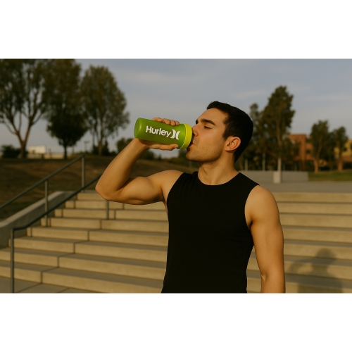 Hurley Lemon Turquoise Design 28 Oz Shaker Bottle With Fitness Rope