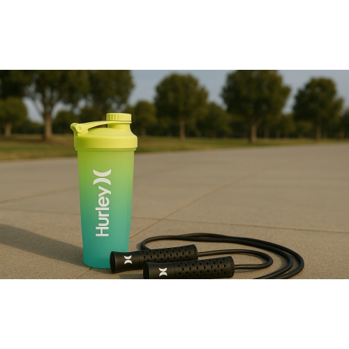 Hurley Lemon Turquoise Design 28 Oz Shaker Bottle With Fitness Rope