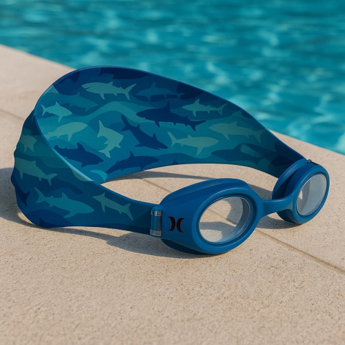 Hurley Kids Hammer Shark Design Swim Goggles With Hair Safty Fabric Strap
